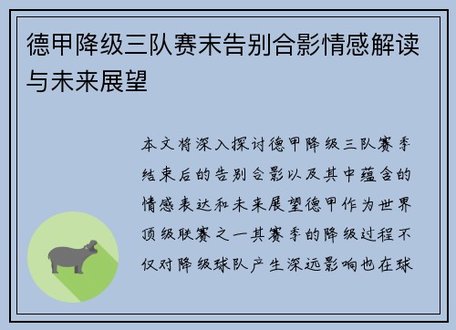 德甲降级三队赛末告别合影情感解读与未来展望