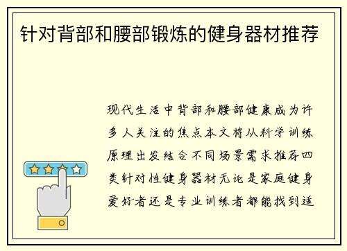 针对背部和腰部锻炼的健身器材推荐